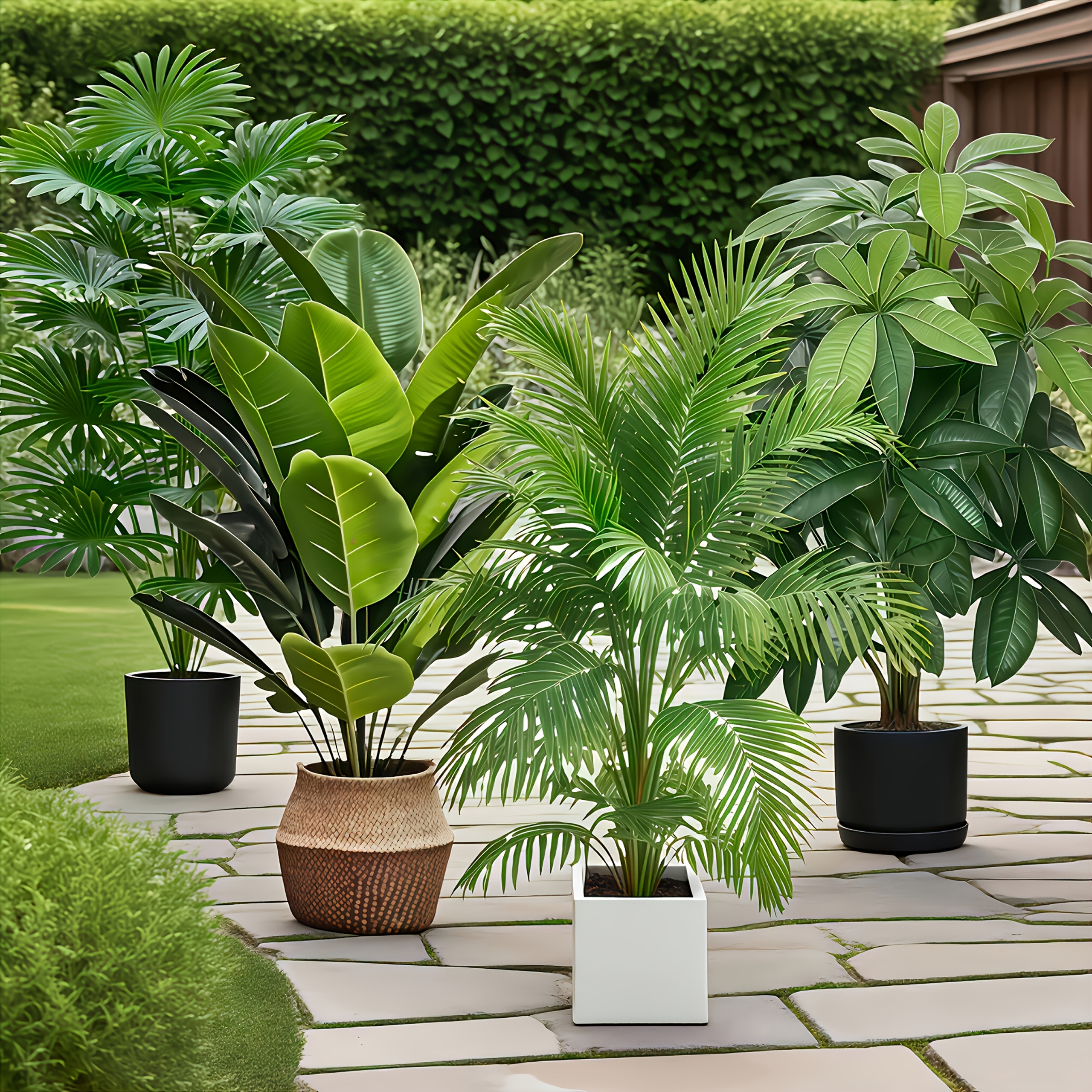 4pcs, Includes 48 Large Leaf Artificial Plants - Lush Fortune Tree and Palm Bird of Paradise Plant, Suitable for Outdoor Use - Maintenance-Free Wide-Leaf Tropical Decorative Trees, Year-Round Indoor/Outdoor Potted Plants, Wedding, Hotel, Garden.