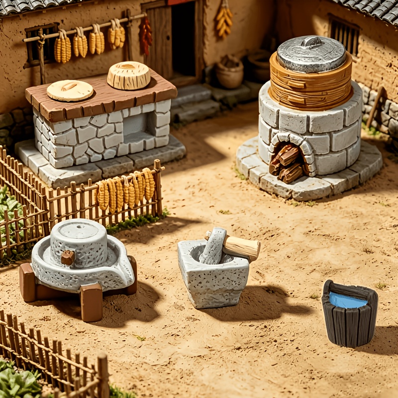 TEMU 5 pezzi, Nuovo Set di Modelli in Resina Miniaturizzati di da Fattoria, con Elementi Decorativi per della Cucina, Micro Paesaggio per Casa delle