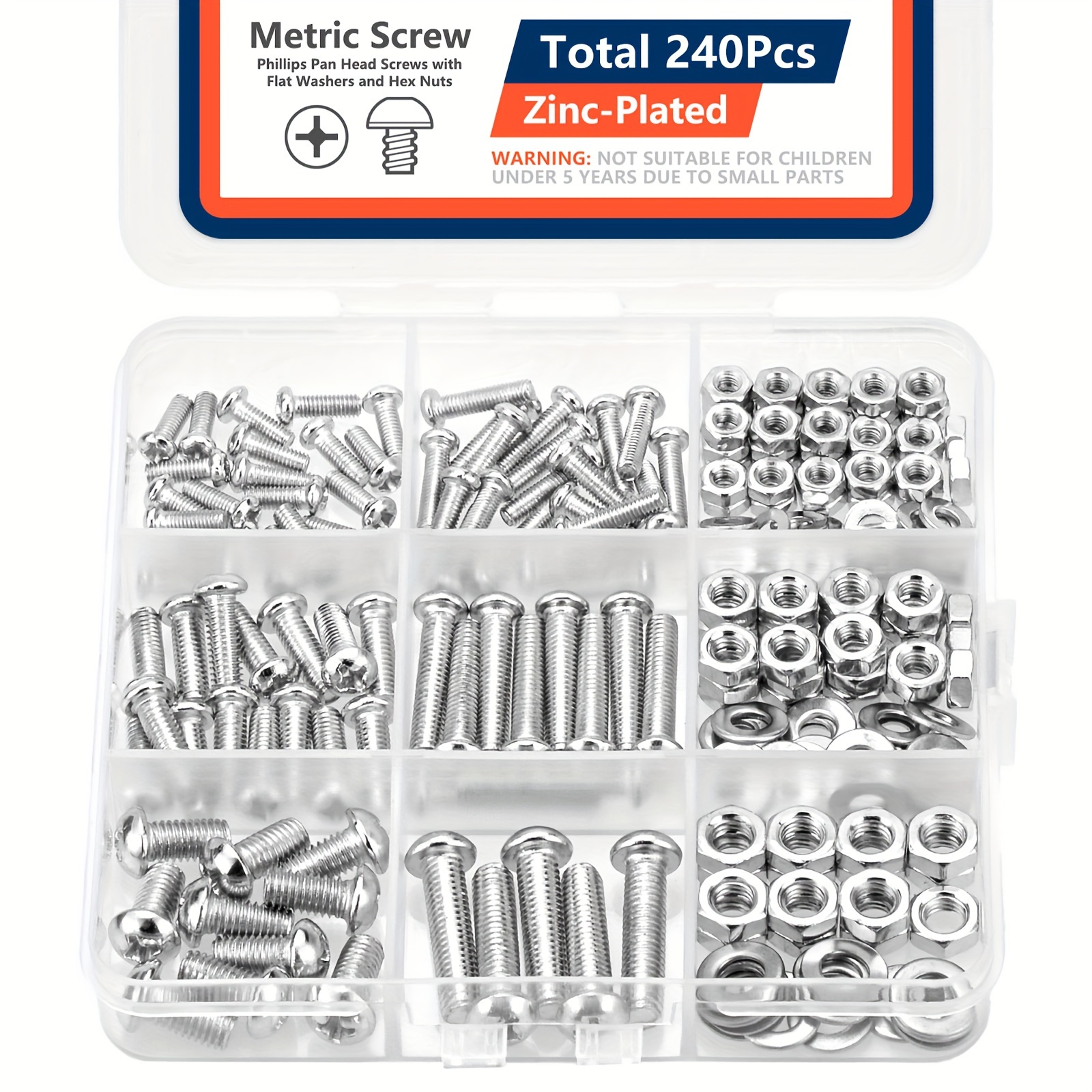 

240pcs/600pcs Bolts And Kit, And And Bolts And Washers, M3 M4 M5 M6 Slotted Pan Hex Bolts And