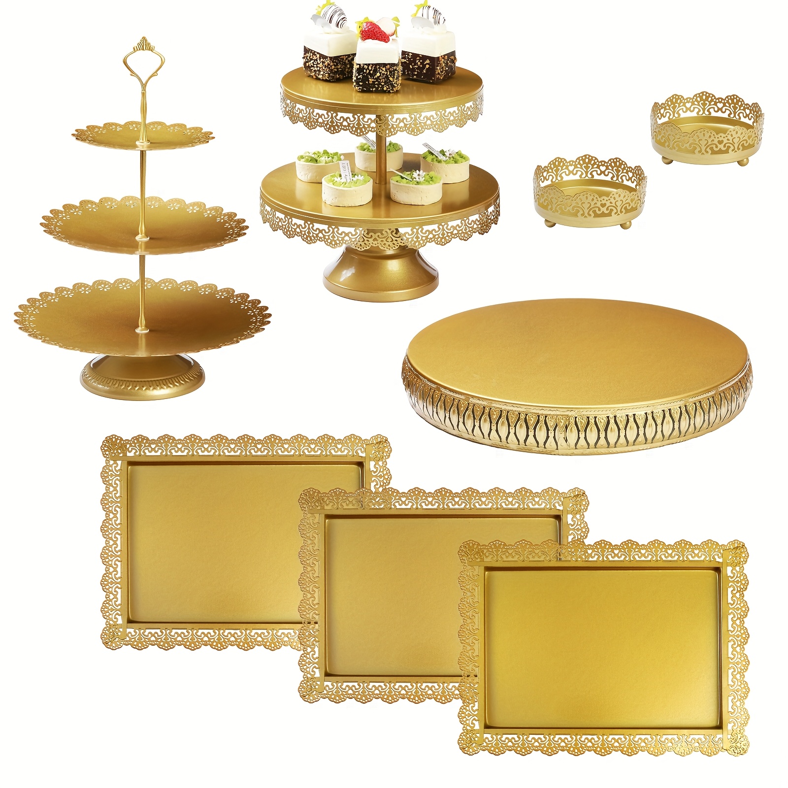 TEMU 8pcs Gold Cake Stand Set, 14 Inch Round Cake Stand, Displays For Dessert Cupcake Serving Tower For Birthday Baby Shower Wedding Decor