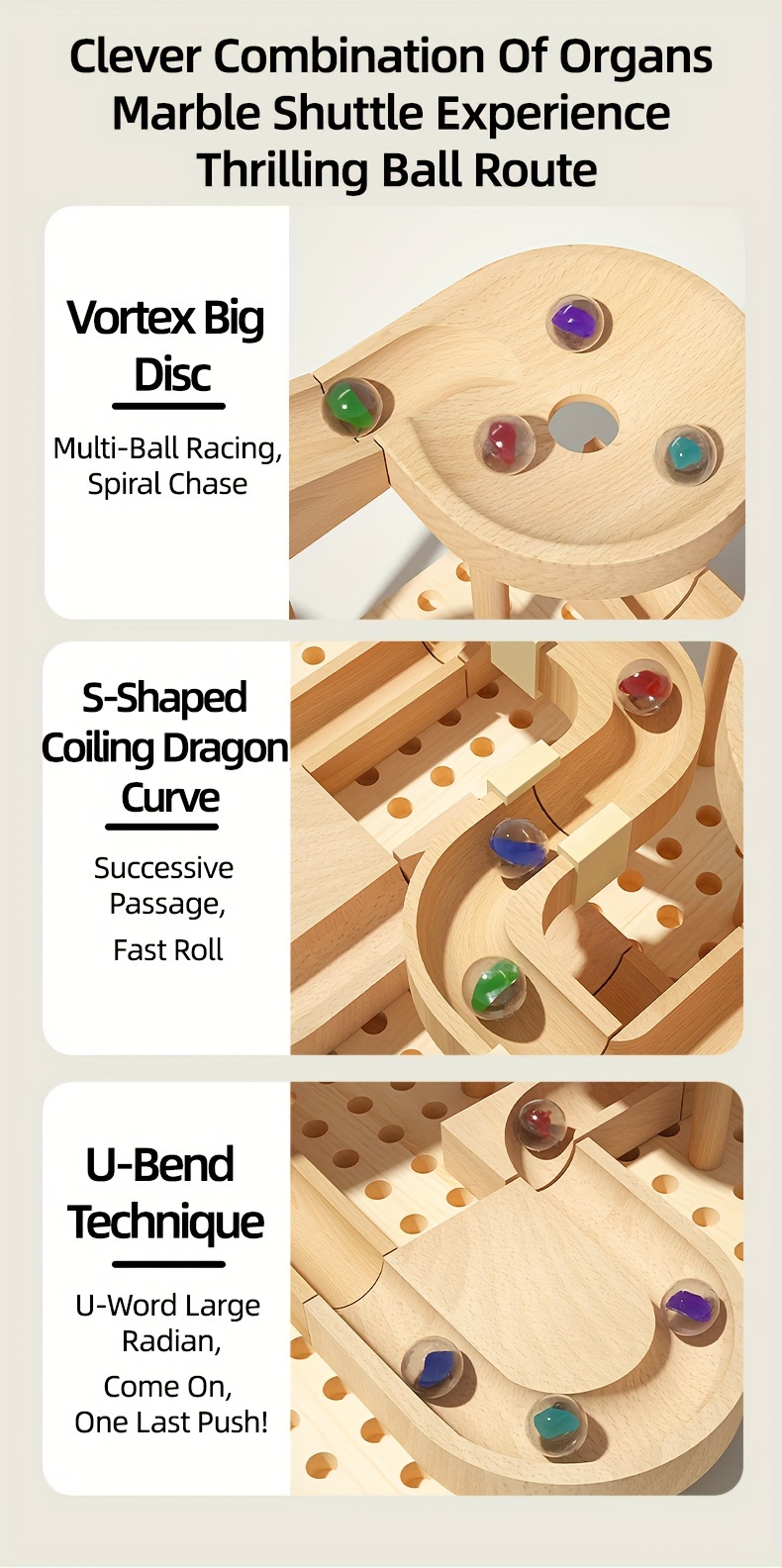 儿童轨道滚珠积木玩具，木质拼装弹珠管道滑道玩具，动手能力&逻辑思维训练，益智玩具，生日万圣节礼物给男孩女孩 详情 6