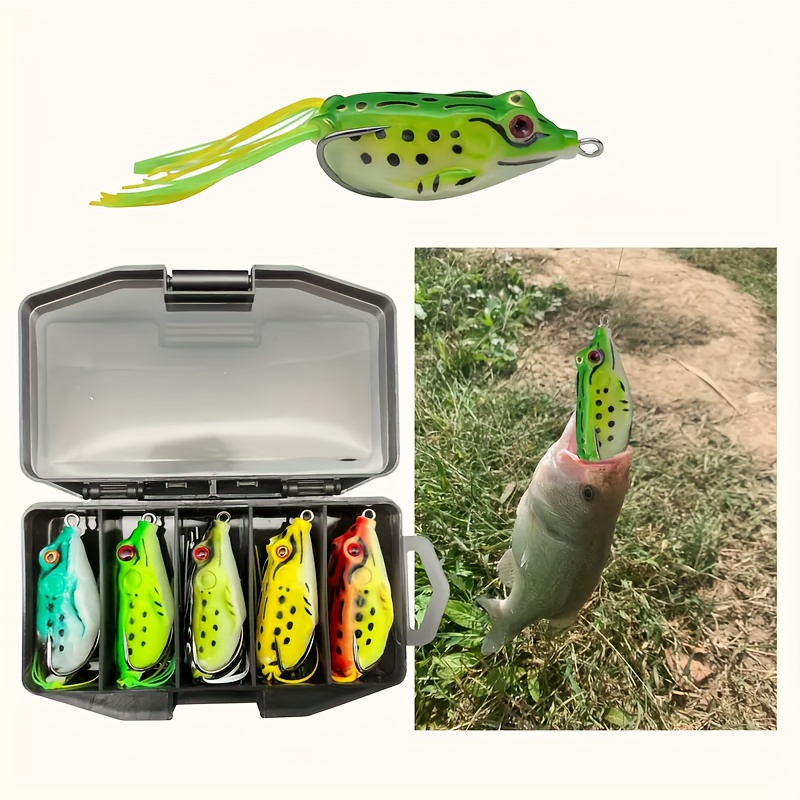 

Set Of 5 Realistic Frog Lures - Made With Top-quality Materials, Extremely Sharp Hooks, And Realistic - A 5pcs Collection For Fishing At