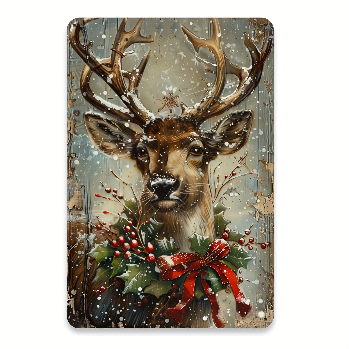 

Christmas Reindeer Vintage Metal Tin Sign, Iron Wall Art Foil Engraving For Home Decor, Festive Wall Hanging For Family, Dining Room, Bar, Cafe, Garage - 8x12 Inch