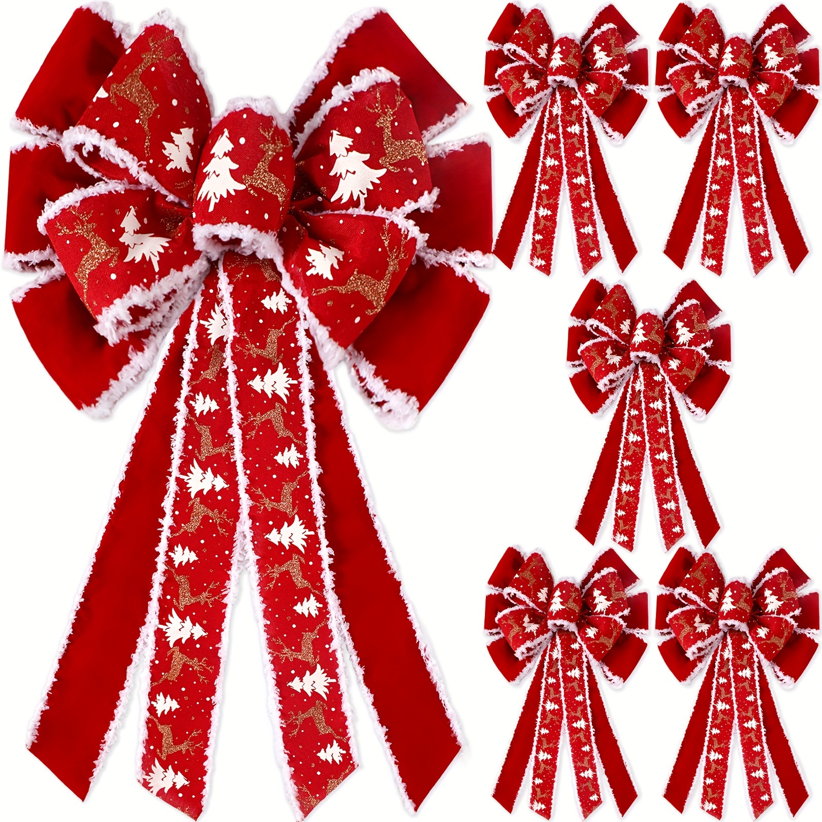 

6 Pcs Extra Large Red Christmas Wreath Bows Outdoor Decorations 26 X 12 Inches Giant Christmas Tree Topper Velvet Glitter Christmas Tree Elk Bows For Holiday Outside Supplies (elk)