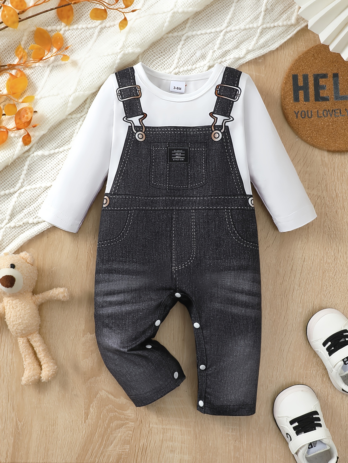 boys two piece jumpsuit cute round neck solid color Temu United
