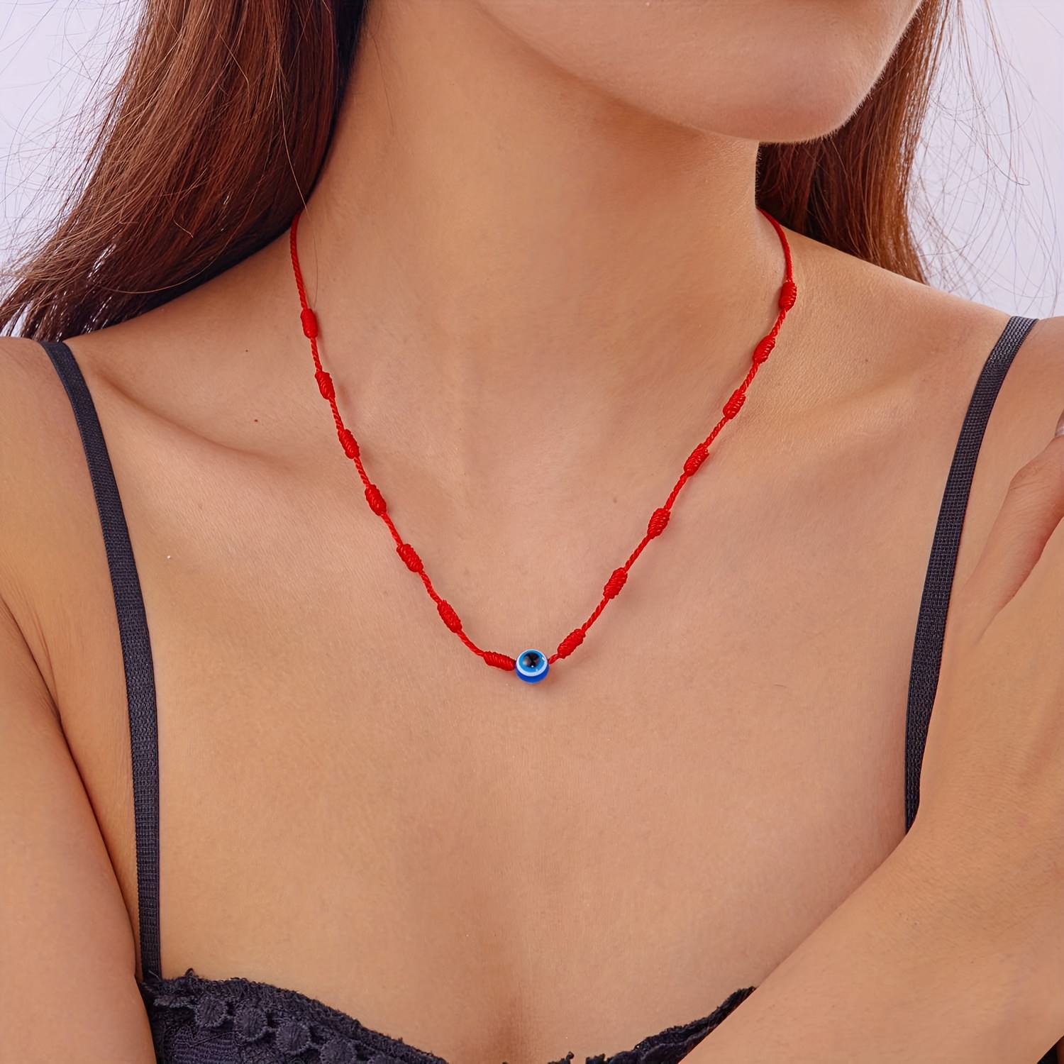 TEMU collana minimalista con occhio blu e cordino intrecciato a , collana con