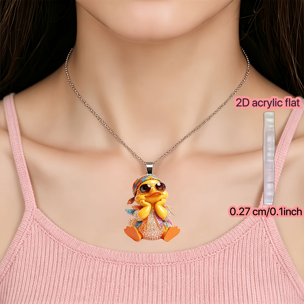 2D Acrylic Hip-Hop Duck Pattern Necklace, Ideal Gift