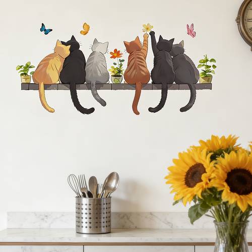 adorable and cats are lined up bedrooms offices and waterproof vinyl decals are self and ideal for enhancing and beautifying wall decor