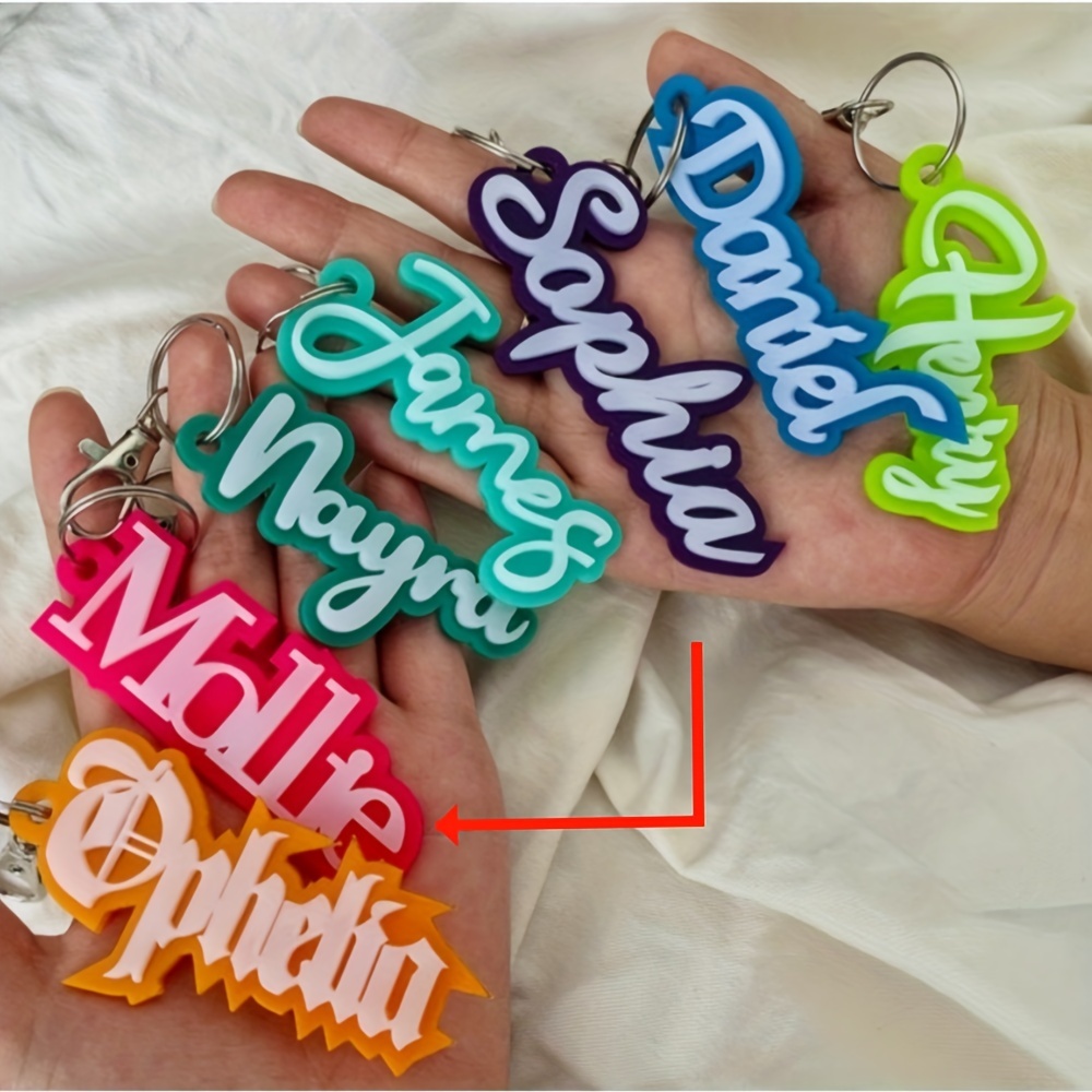 TEMU (customized) 1pc Personalized Acrylic Keychain, Custom Name Keychain, Acrylic Name Tag, Backpack Name Tag, Diaper Bag, Lunch Box Name Tag,