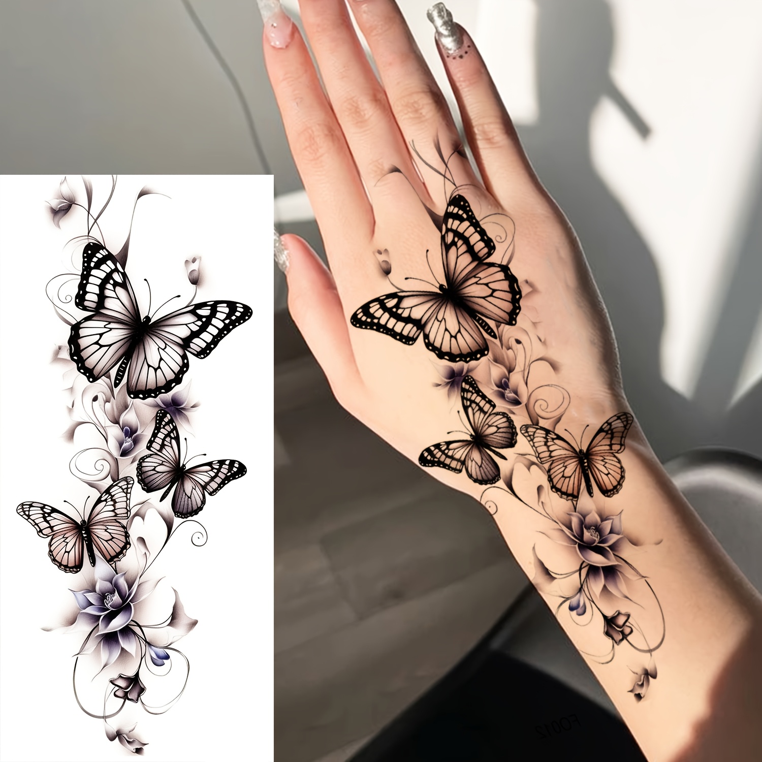 1 Sheet Flower Temporary Tattoos For Women Men Hands Finger Foot Neck Waist Legs Thigh Forearm Shank Half Sleeve Arm, Temp Fake Tattoo Stickers Waterproof Long Lasting Realistic Tatoos