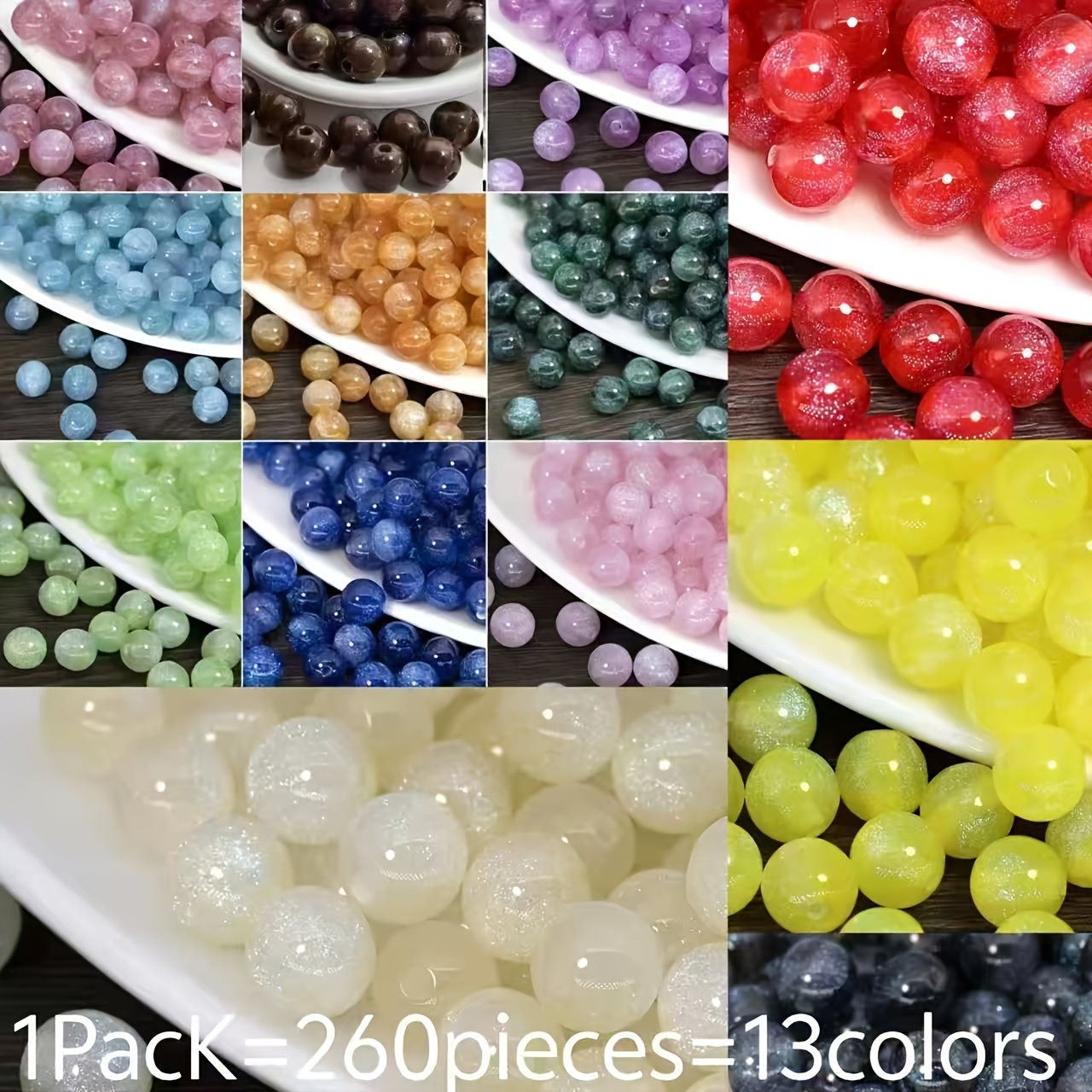 E-shop 8mm 260 Stück 13 Farben, Schimmernde Sternenhimmel Acrylperlen, Moderne Farben DIY Schmuckherstellung Multifunktionale Bastelperlen,