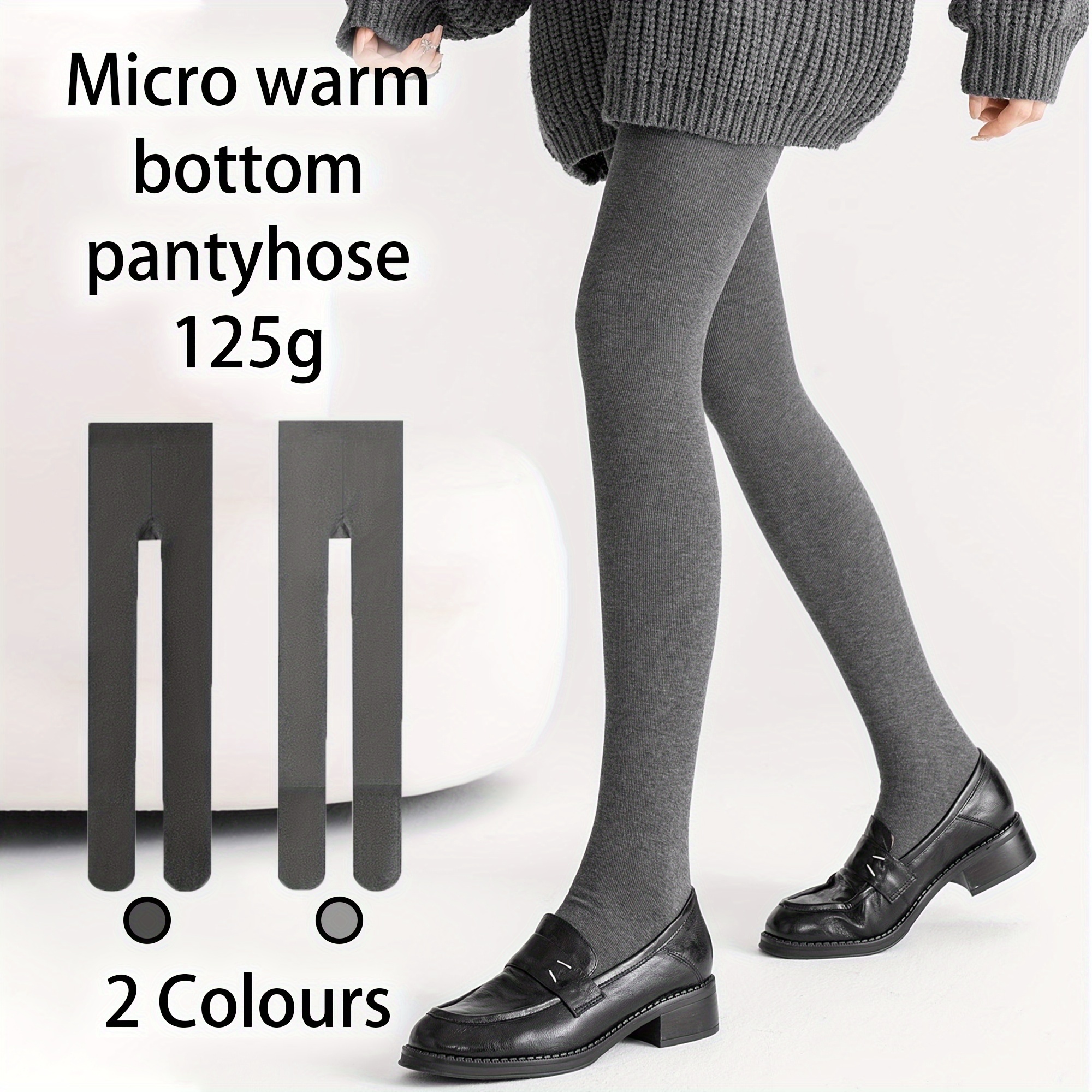 

Women' Tights, 1 Pair, Micro Warm Pantyhose, Mid-grey And Dark Grey, 125g Thickened, High-density Knit, Breathable, Stretchy, Machine Washable, Solid Color, Ladies' Accessories