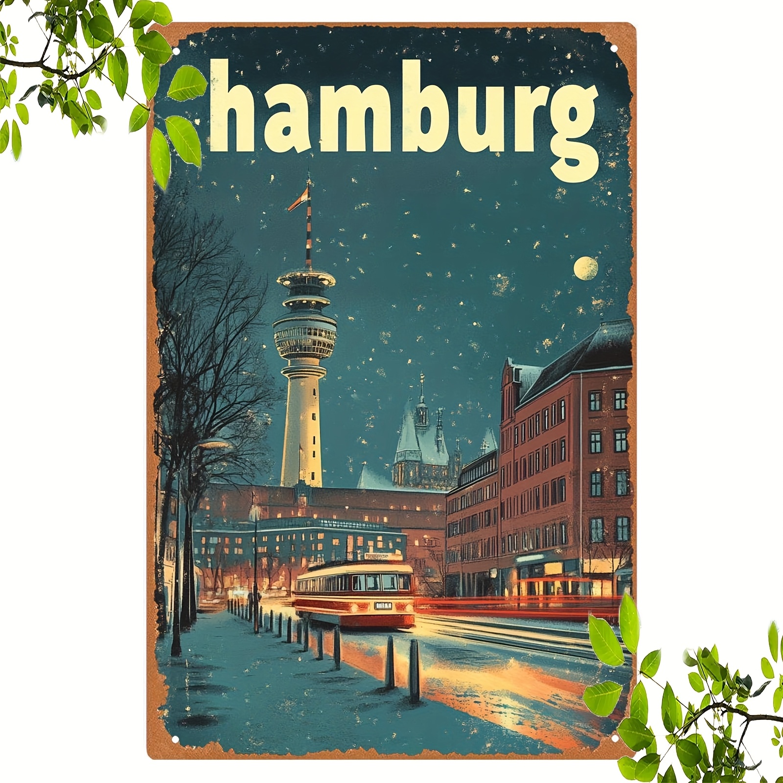 

1pc City Theme Iron Painting, Vintage Metal Wall Art, German Tin Sign, 8x12 Inch, For Living Room, Bedroom, Decor, Ideal Gift For Home And Office