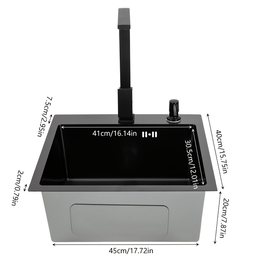 E-shop Nano-Beschichtung Schwarze Küchenspüle & Wasserhahn-Set, Großes 16x12 Zoll Einzelbecken Edelstahl Spüle mit Seifenspender, Überlaufschutz,