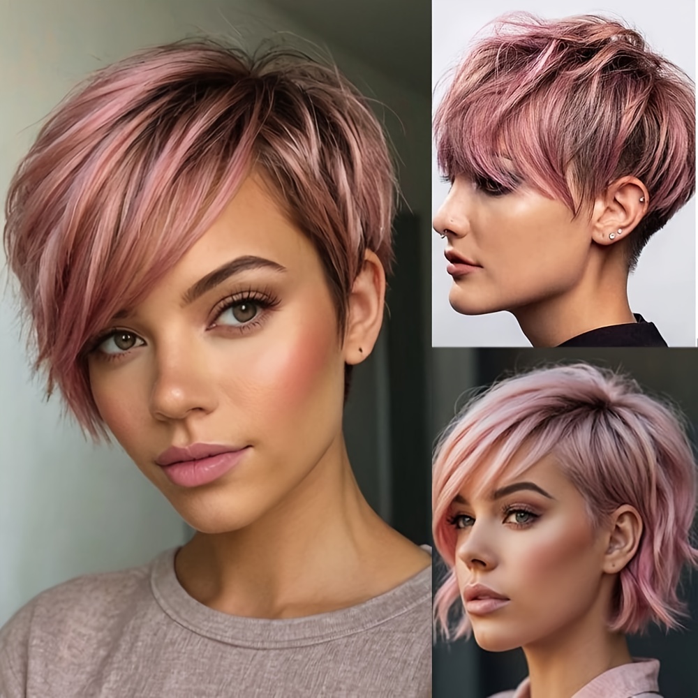 Image of Lightweight Wig For Women, Perfect For Summer Fashion. Features Bangs, Density, And An Ombre Pink Synthetic . Ideal For Beach , Parties, Holidays, Weddings, Halloween, And Cosplay