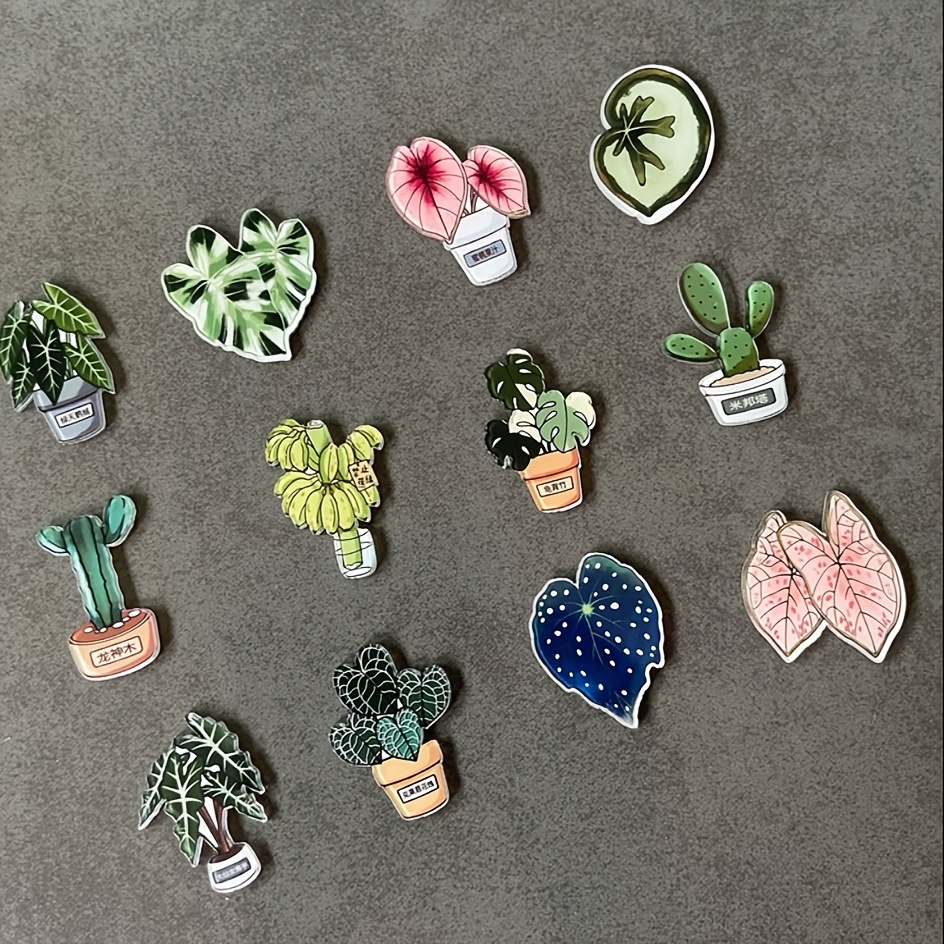 12pcs Plant Refrigerator Magnet Set - Cactus, And Other Green Plant Refrigerator Stickers, Suitable For Kitchen Decoration, Whiteboard, Refrigerator, Home Decoration
