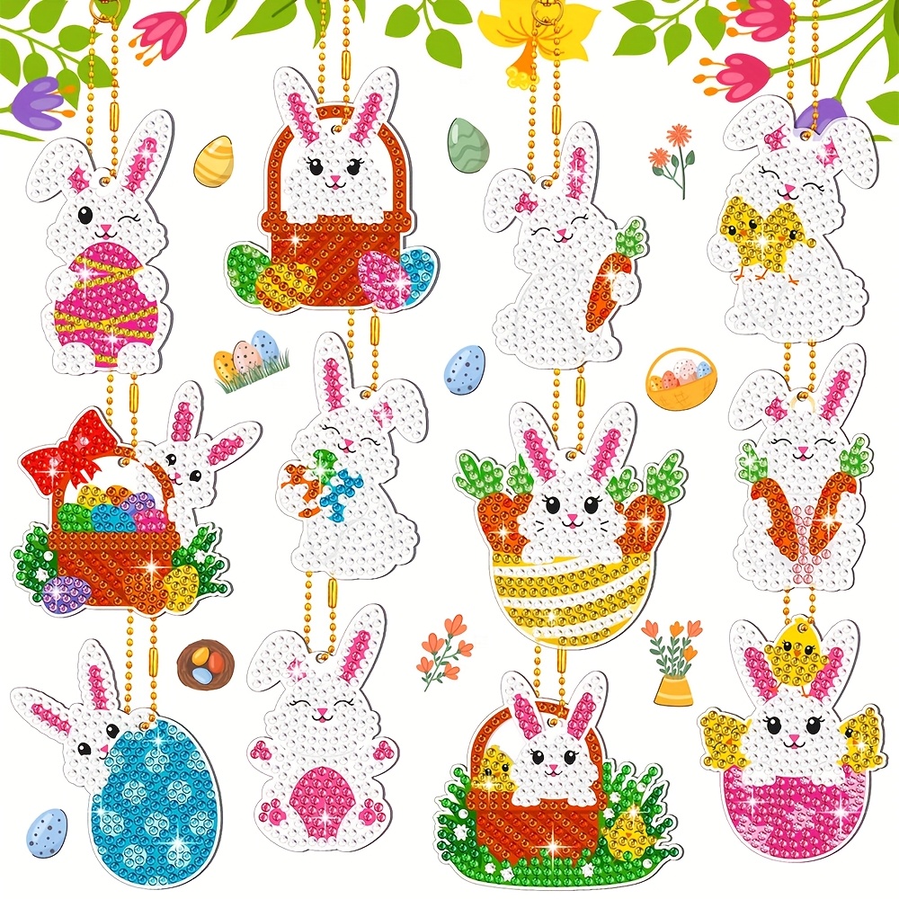 

12pcs Easter Keychain Kit , () Diy Set, Round & Irregular , & Egg