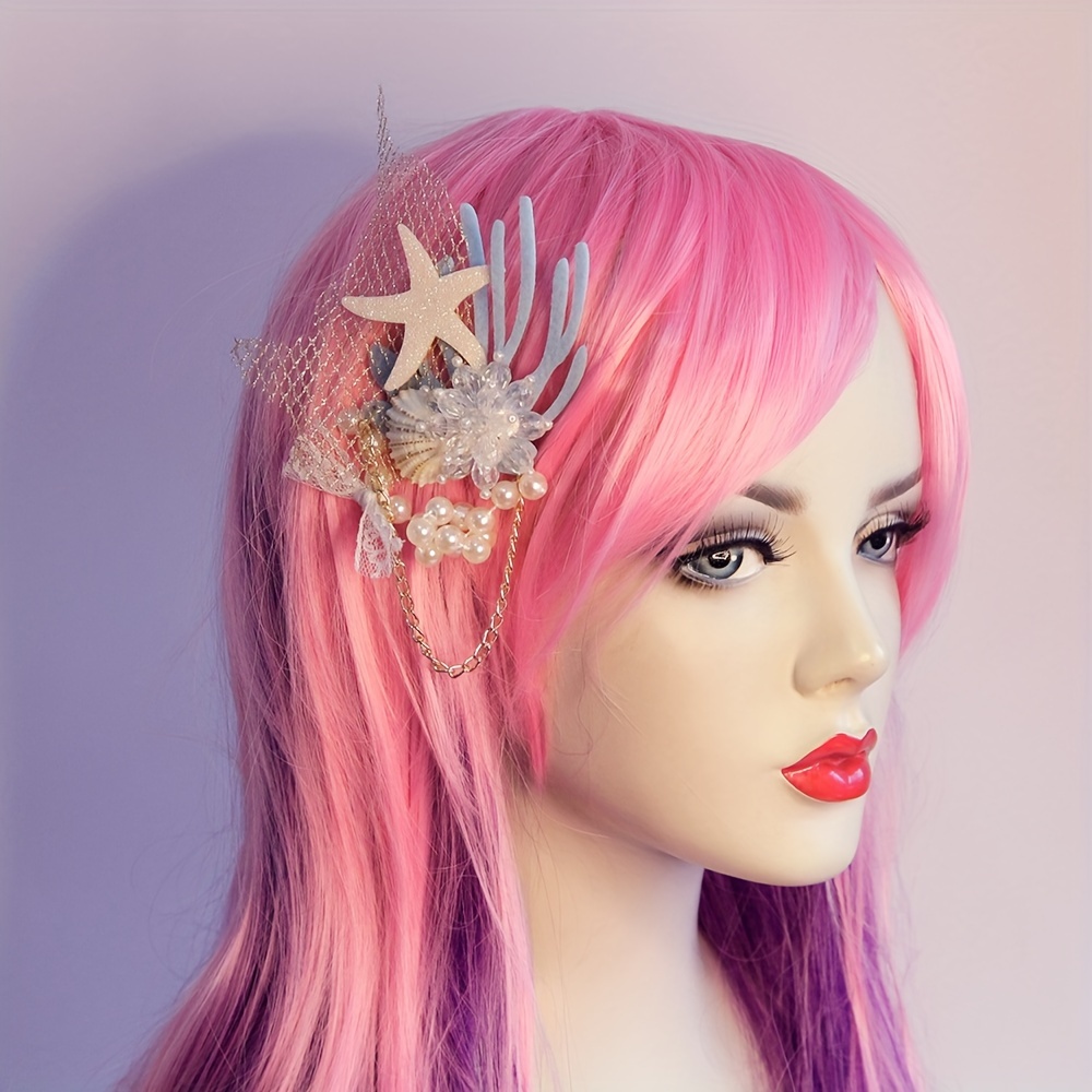 

Elegant Mermaid Series Hair Accessory - Sea Star Crystal & Shell Design With Coral Elements For Parties And Beachwear - Polyester Fiber Headwear, Carnival/mardi Gras/masquerade