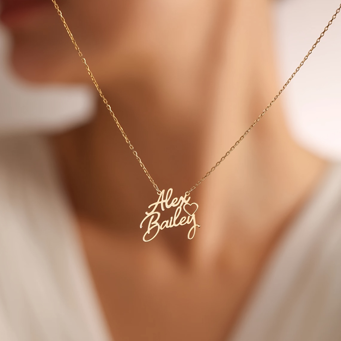 TEMU Create A Personalized Golden Romantic Couple Name Heart Necklace, Couple Name Tag Pendant Necklace, Stylish Wedding Jewelry, For Her.