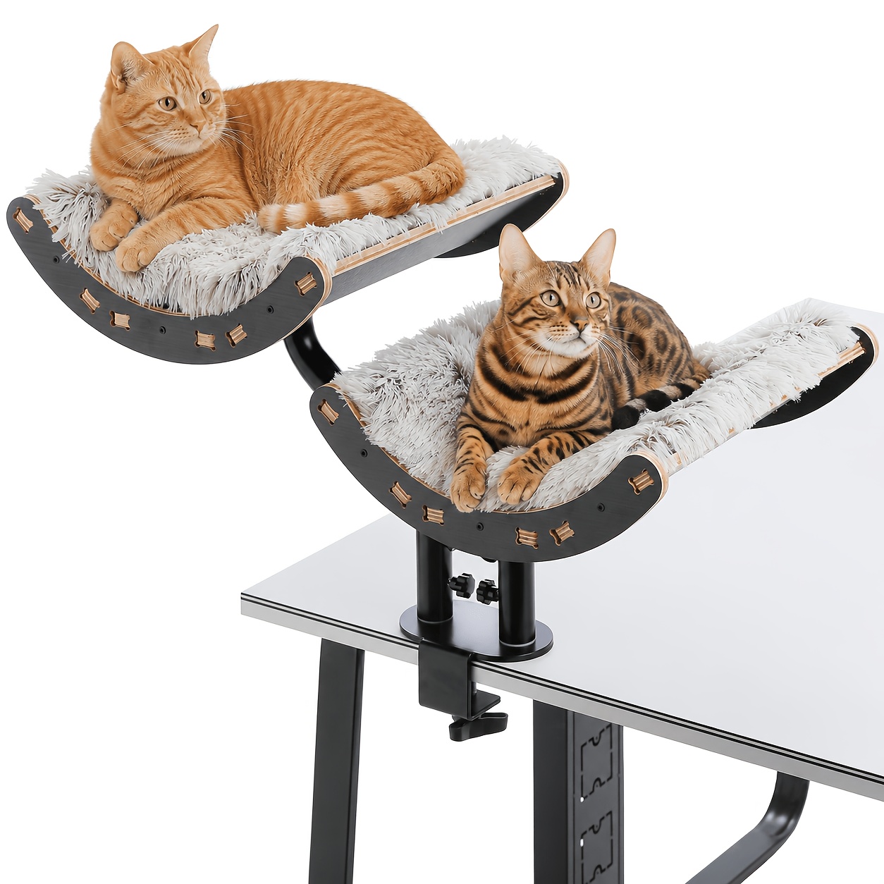 Image of Road Modern Clamp On Cat Bed With Adjustable Rotating Perch, Double Layer Desk Mounted Cat Furniture With Plush Cushion, Space Cat Lounger For Indoor Cats, Supports Up To 22.7kg