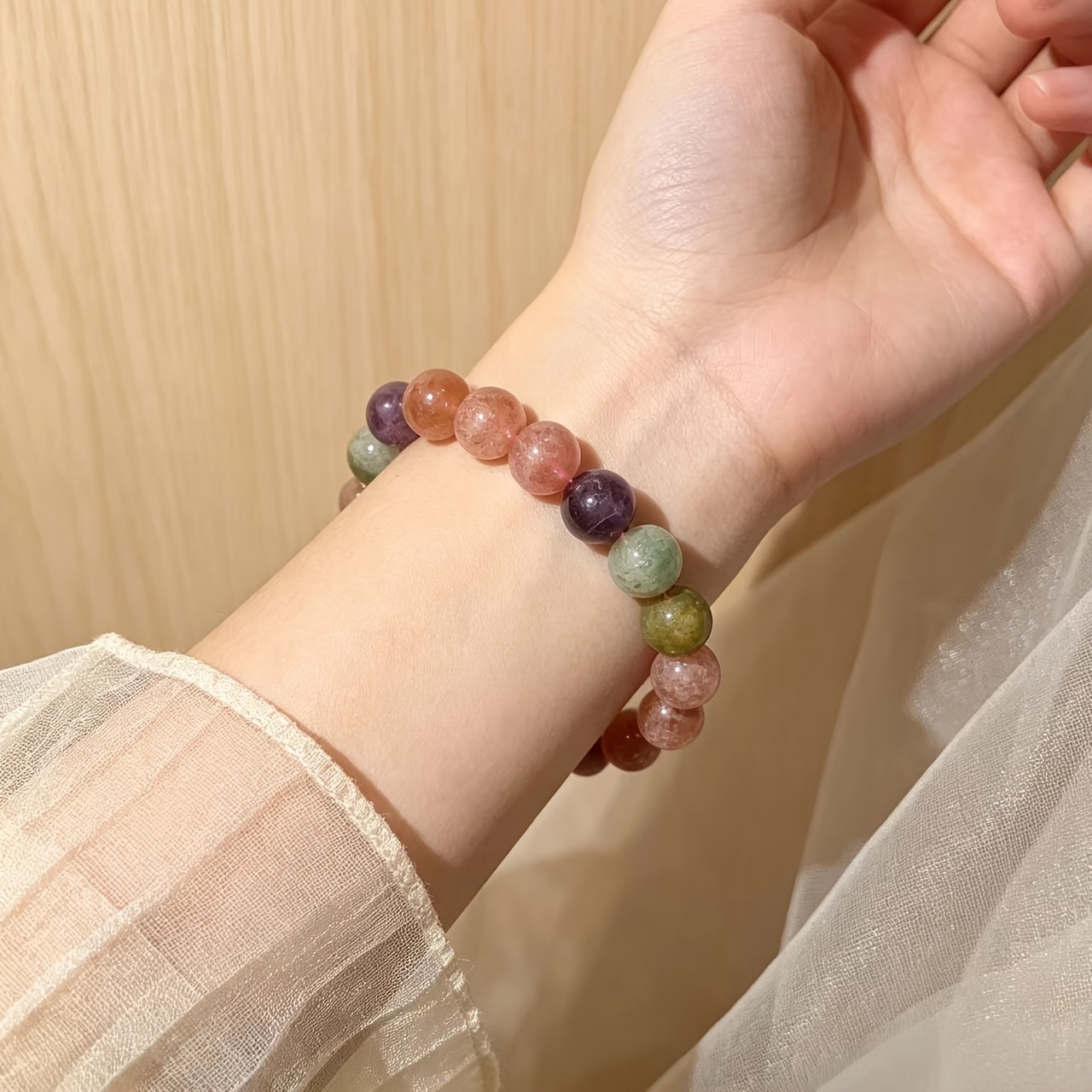 Unisex Strawberry Crystal Natural Stone Bracelet
