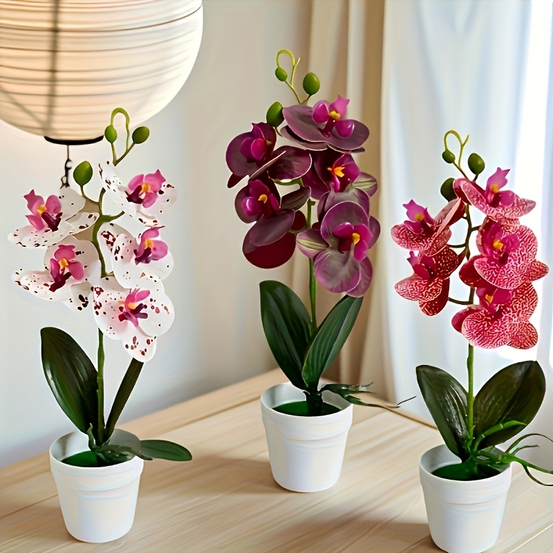 3pcs Set of Artificial Flowers for Home Decoration - Mixed Color Orchid Potted Plants, Suitable for Weddings, Living Rooms, Dining Tables, Office Decor, Hotel Table Arrangements. Synthetic Gemstone Decorations, Perfect Seasonal Choice for Valentine's