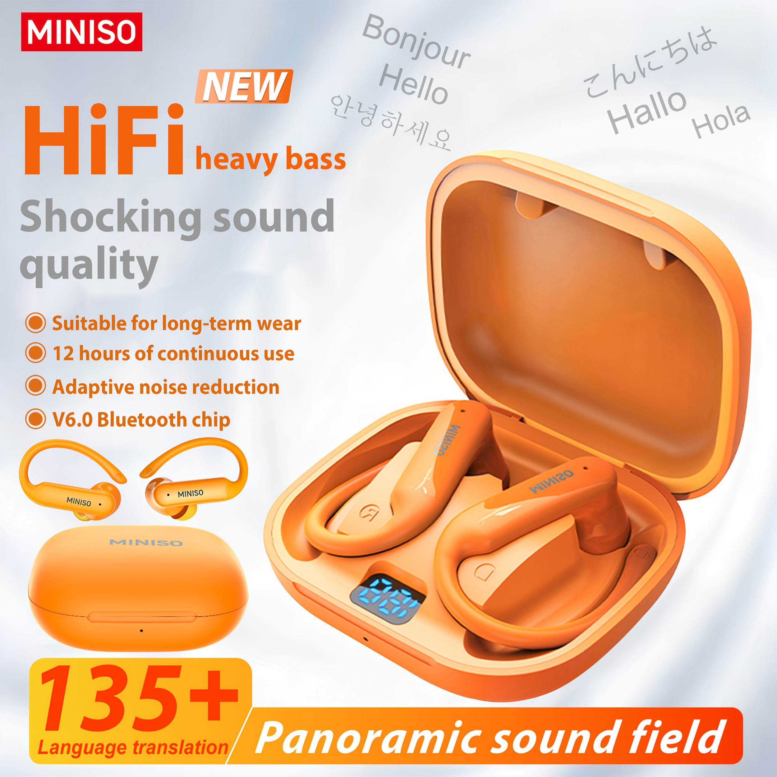 Image of Miniso Ms215 Ai Earphone Translation Earphone | Supports Real-time Translation Of 134 Languages, High-definition Display, High-fidelity Sound, Long , Wireless, Usb Charging, Type-c Port