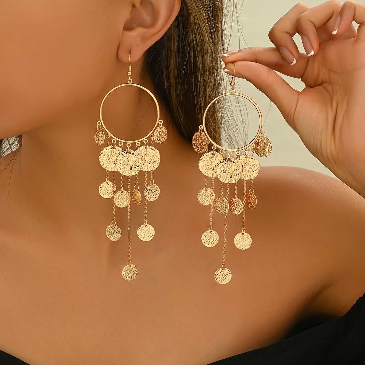E-shop 1 Paar neue Damenohrringe, Retro Ramadan Unregelmäßige Runde Geometrische Quaste Lange Ohrringe, Ohrstecker, Vielseitige Alltags-Schmuck