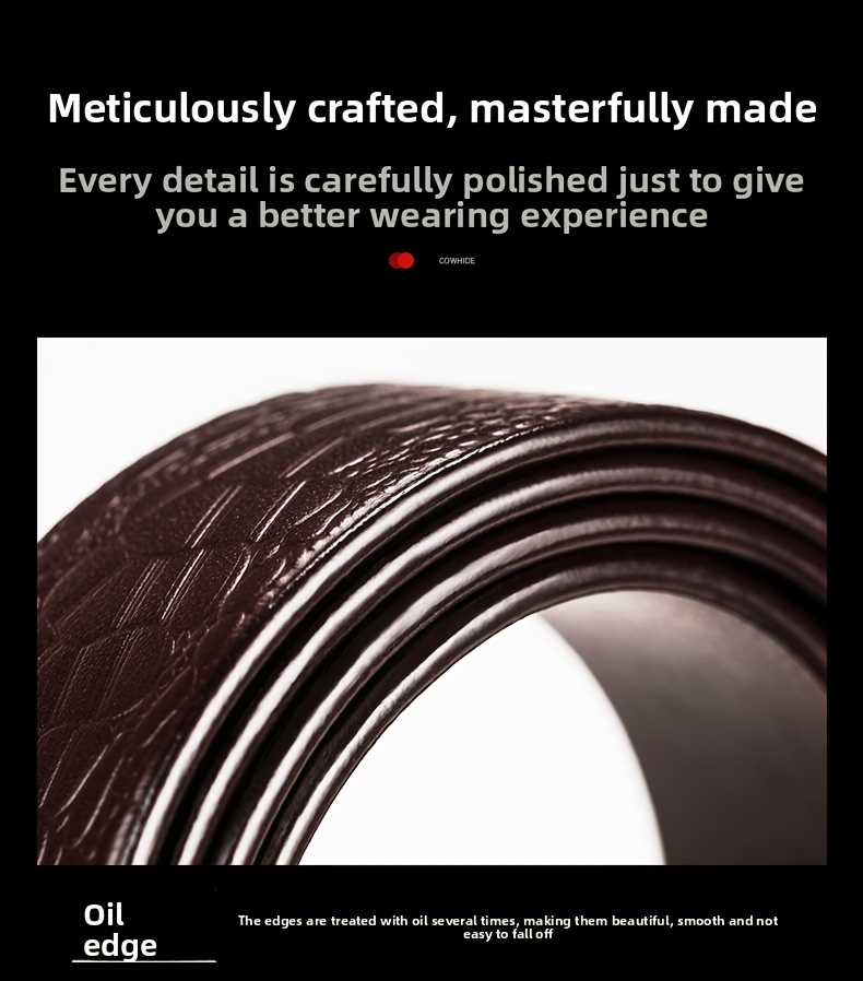 Men's Genuine Leather Belt with Toothless Automatic Buckle - Business Casual Pants Belt. Suitable for Middle-aged and Young Men, Office Attire, Daily Belt, Simple Design, Minimalist Belt, Top-Grain Leather Material, High Quality, Adjustable Waist