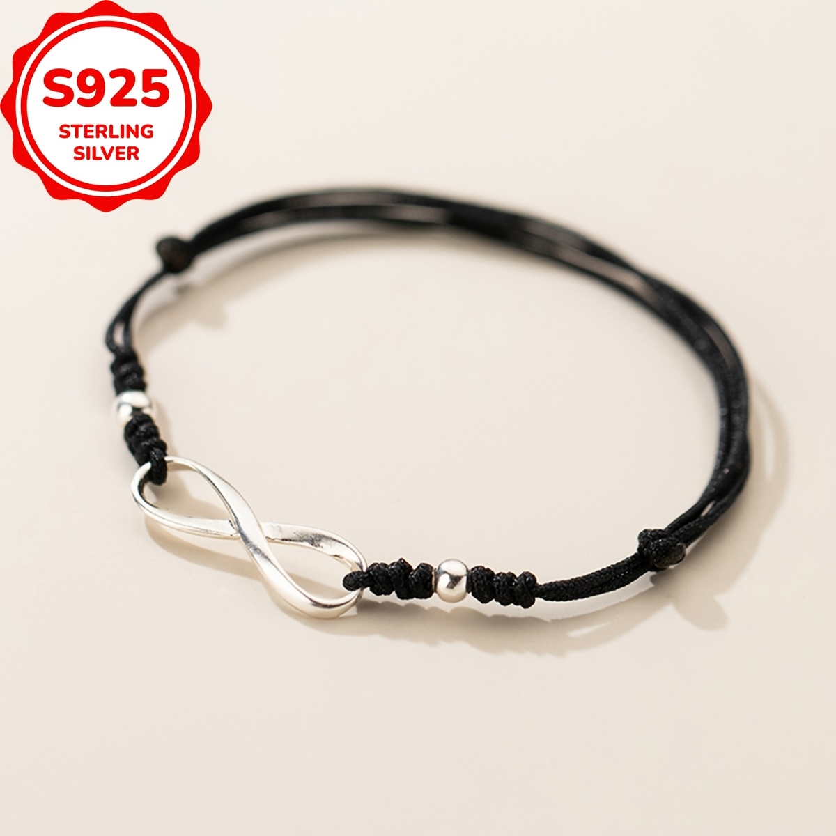 Image of 1pc 925 Sterling Silvery Infinite Symbol Red Rope For Daily Dressing Jewelry Additions Or Birthday Gifts