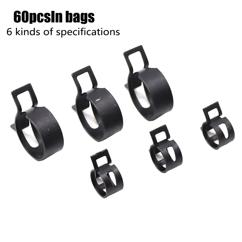 

60pcs/set 0.6-1.5cm/in Bag Q673b Vacuum Spring Fuel Clamp Tubing Pipe Hose Clamp Black Clamp Set