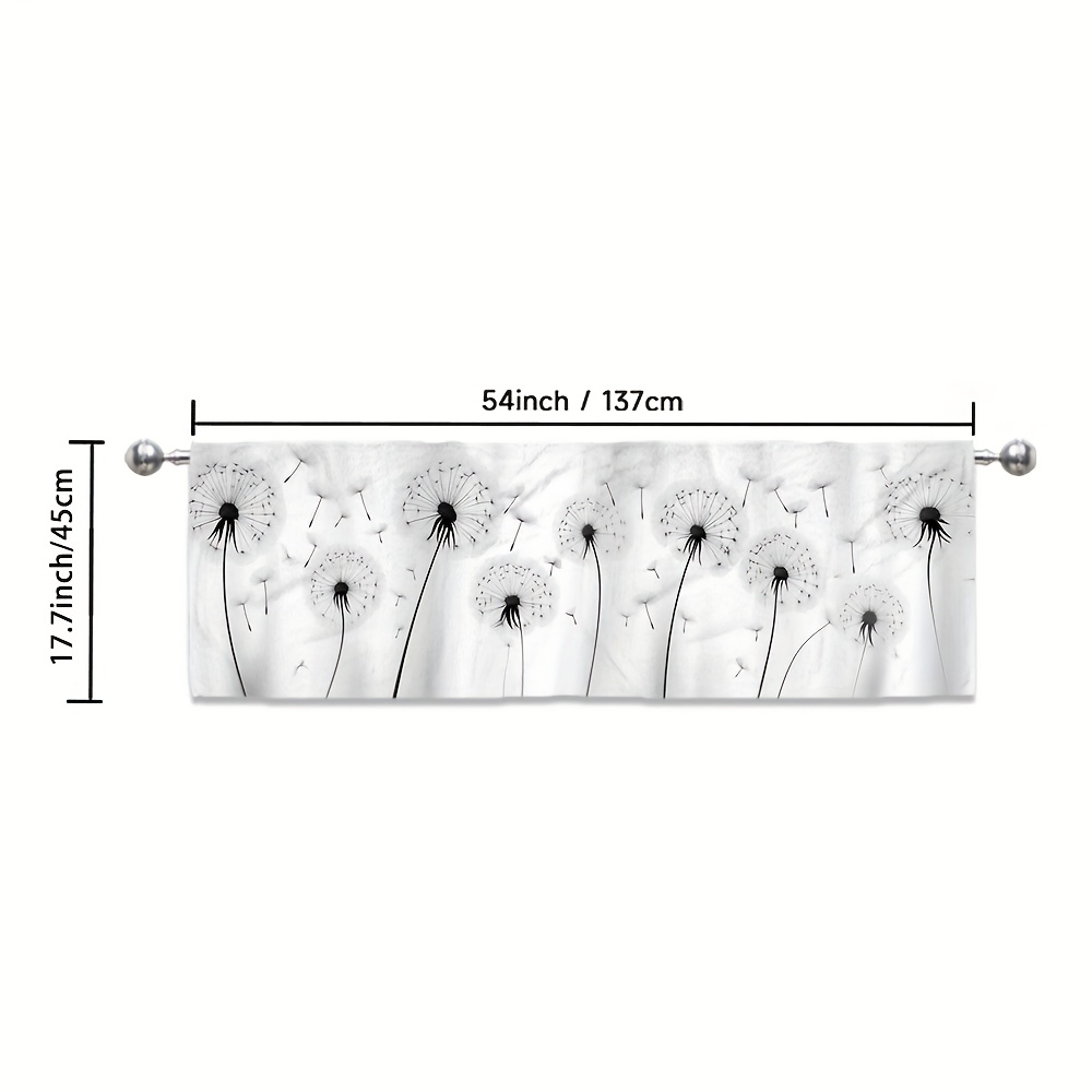 TEMU 1pc Vintage Dandelion Print Curtain, Black & Style, Machine Washable Polyester Fabric, Light-filtering, Rod For Easy Hanging, Perfect For Living