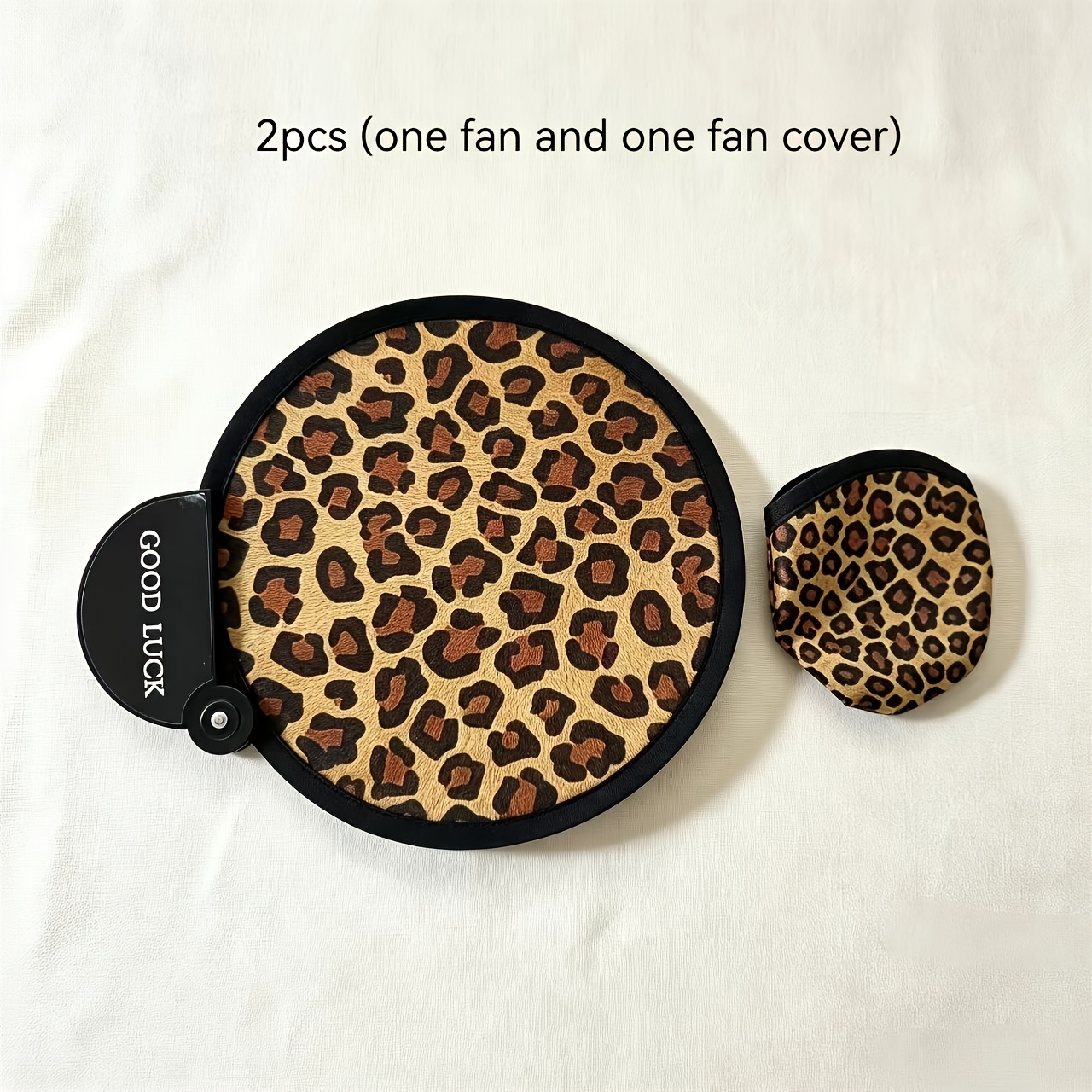 TEMU 2pcs ( And Cover) Leopard Print Folding Small Round Fan, Vintage Portable Hand Fan, Summer Outdoor Personal Cooling Fan, Foldable Mini Fan For