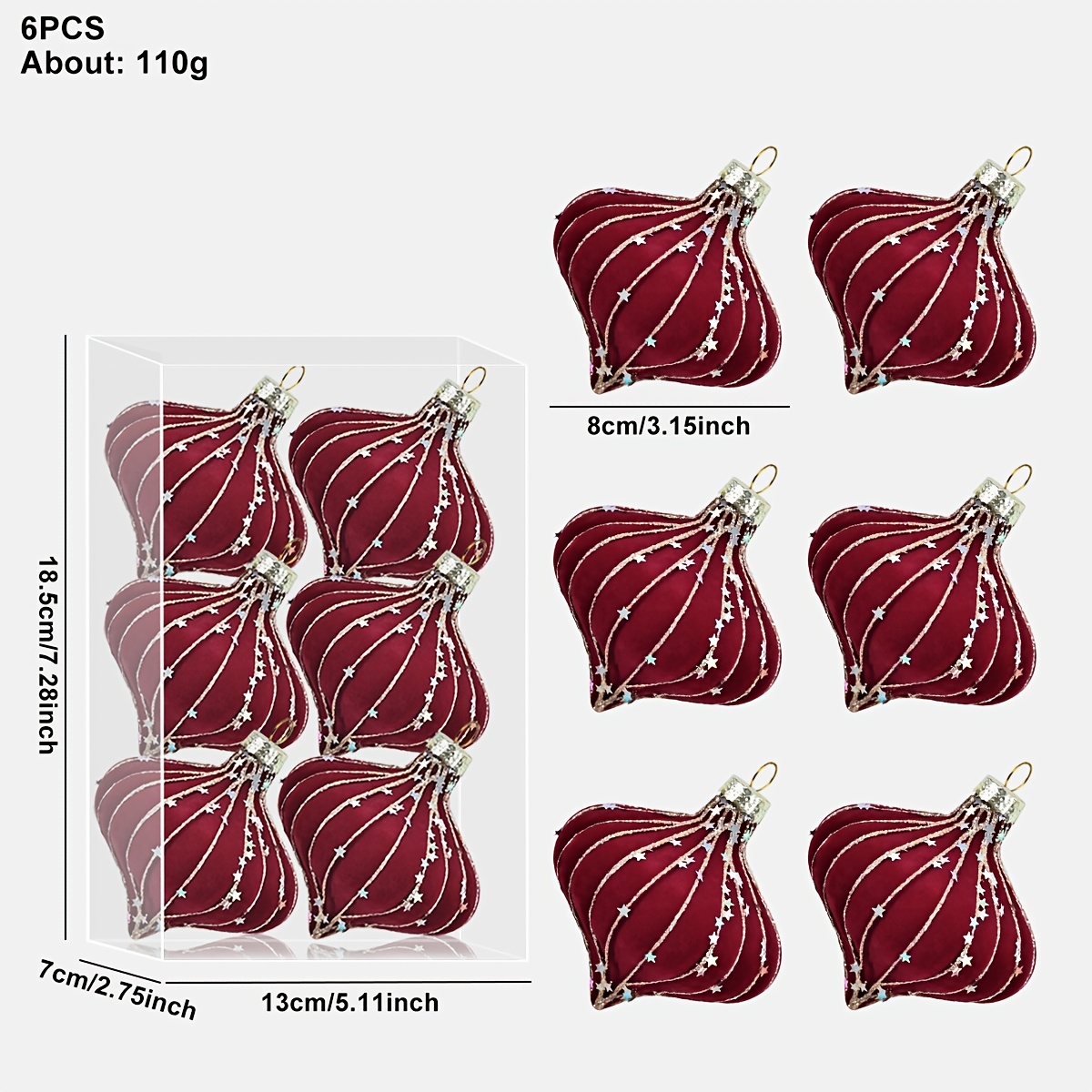 TEMU 6pcs-3.15inch Christmas Decoration Set, Featuring Plush-textured Irregular Almond-shaped Christmas Balls. When Gently Hung The Christmas Tree,