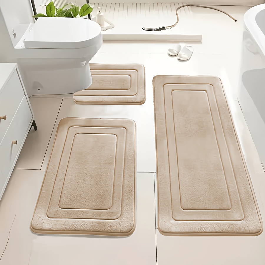 TEMU 3-pack Ultra Absorbent Bath Mats | Non-slip Bathroom Rugs, Soft And Comfortable Polyester, Rectangle Shape, Machine Made, Universal Holiday Use