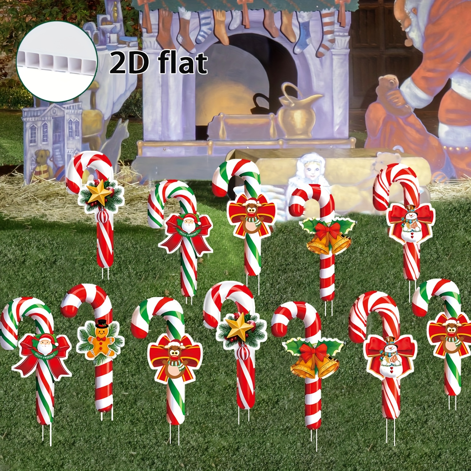 TEMU 2d Flat, (2d Flat) 12pcs Christmas Deorations Outdoor, Christmas Outdoor Candy Cane Decoration, Yard Candy Cane Logo, Candy Cane Logo With