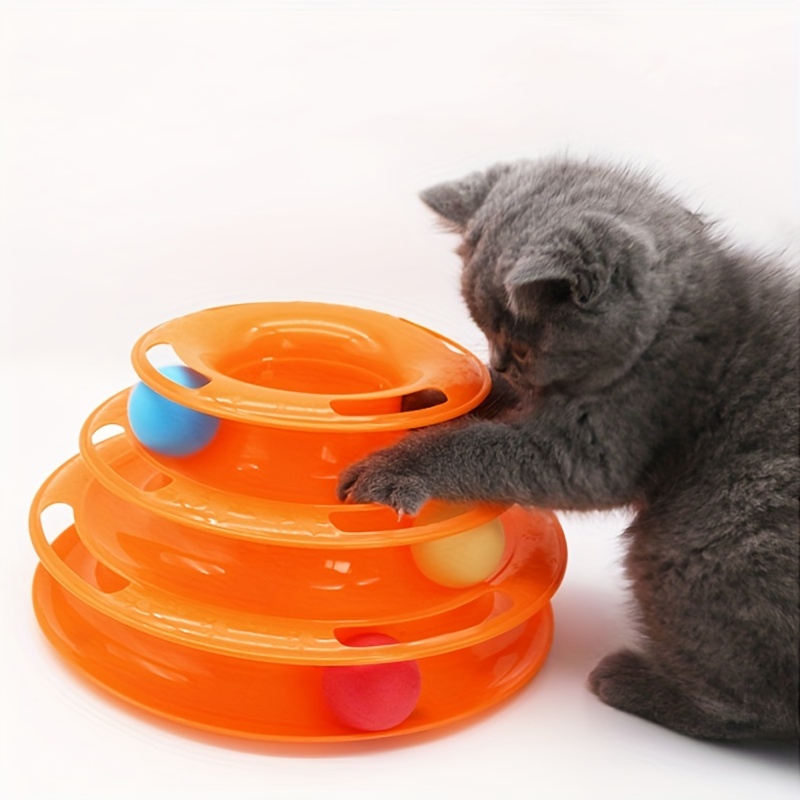 

1pc Cat 3 Layer Turntable Toy, Educational Tower Cat Teaser Toy For Indoor Cats - Interactive Cat Ball Toy With 3 Colorful Balls