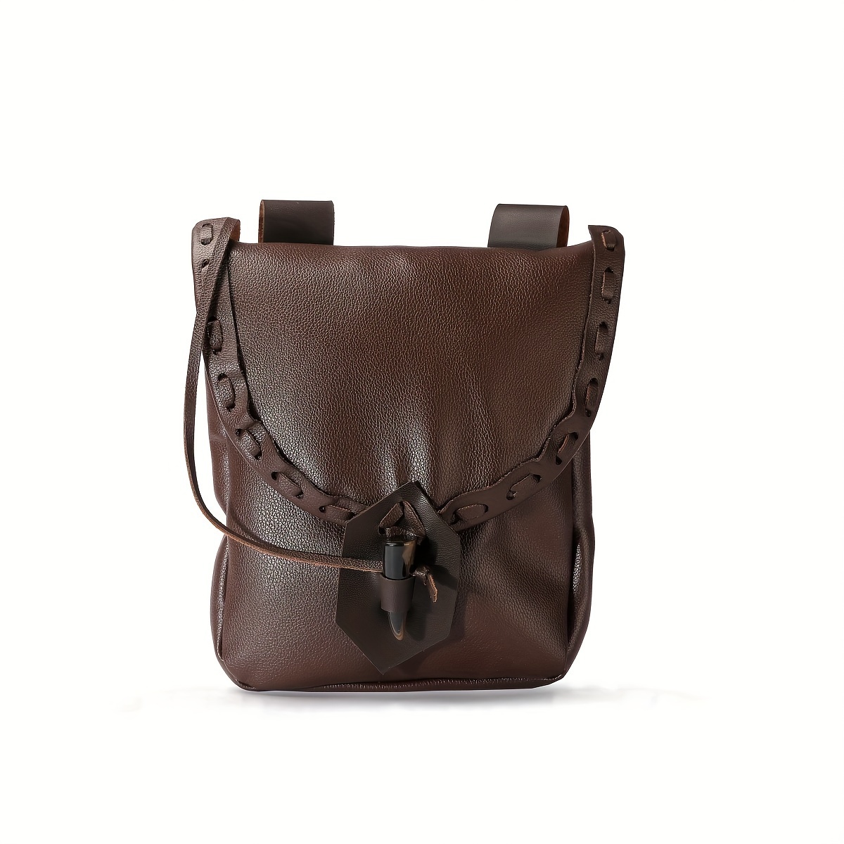 Image of Viking-style Medieval Retro Waist Bag With Stitched , Lightweight Vintage Horn Handmade Bag
