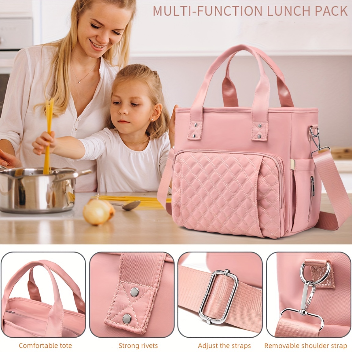 

Quilted Lunch Bag With , With Adjustable And Removable Shoulder Strap, Portable Picnic & Travel Tote For Women, Ideal For Camping And Outdoor Meals, Perfect Gift For Birthdays And Thanksgiving