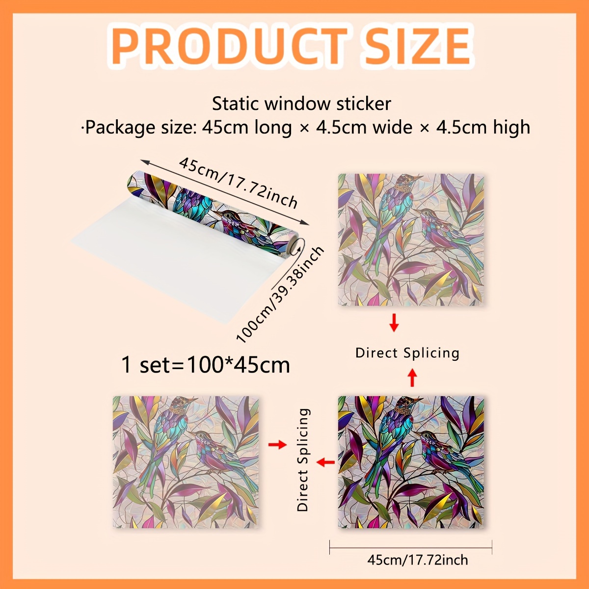 E-shop Eine (45*100 cm) Neue Bunte Vogel-Irisierende Sonnen-Statikfolie Doppelseitig 20-mil Fensterfolie Fensterfolie Schattierfolie Glasfolie