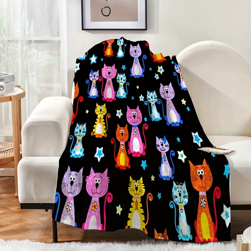 

Contemporary Cartoon Cats Flannel Fleece Bed Blanket | Reversible Knitted Throw | Soft And Lightweight For Couch, Travel, Camping, Nap, Home, Gift | Print, Machine Washable, 100% Polyester - 1pc