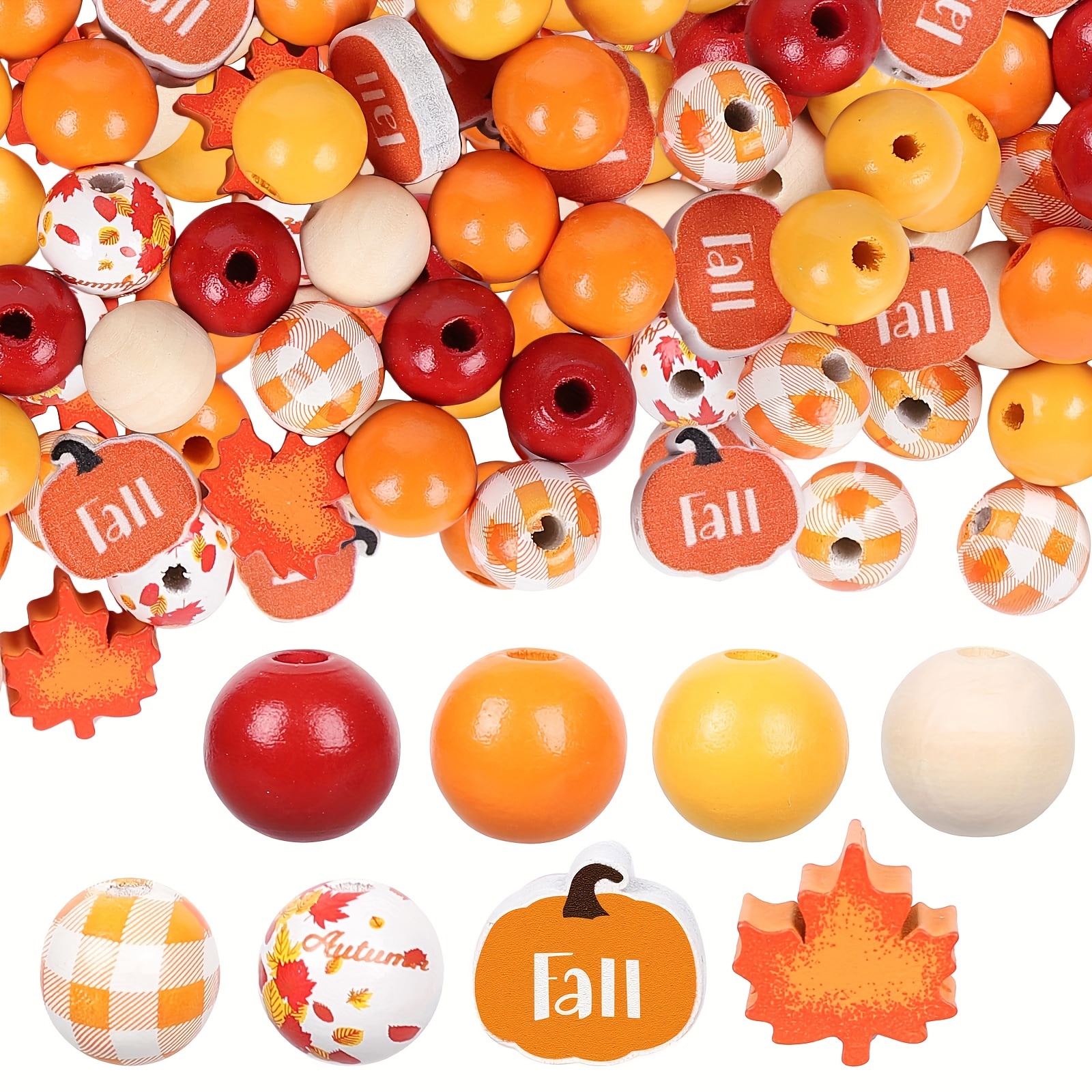 

100pcs Autumn-themed Wooden Beads Set - Rustic Farmhouse Maple Leaf & For Diy Crafts, Bracelets, Necklaces & Home Decor