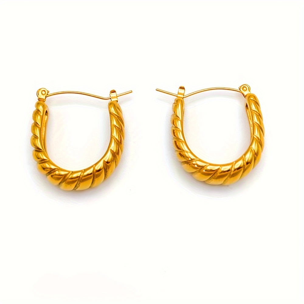 Women's Twisted Design Stainless Steel Hoop Earrings, Elegant