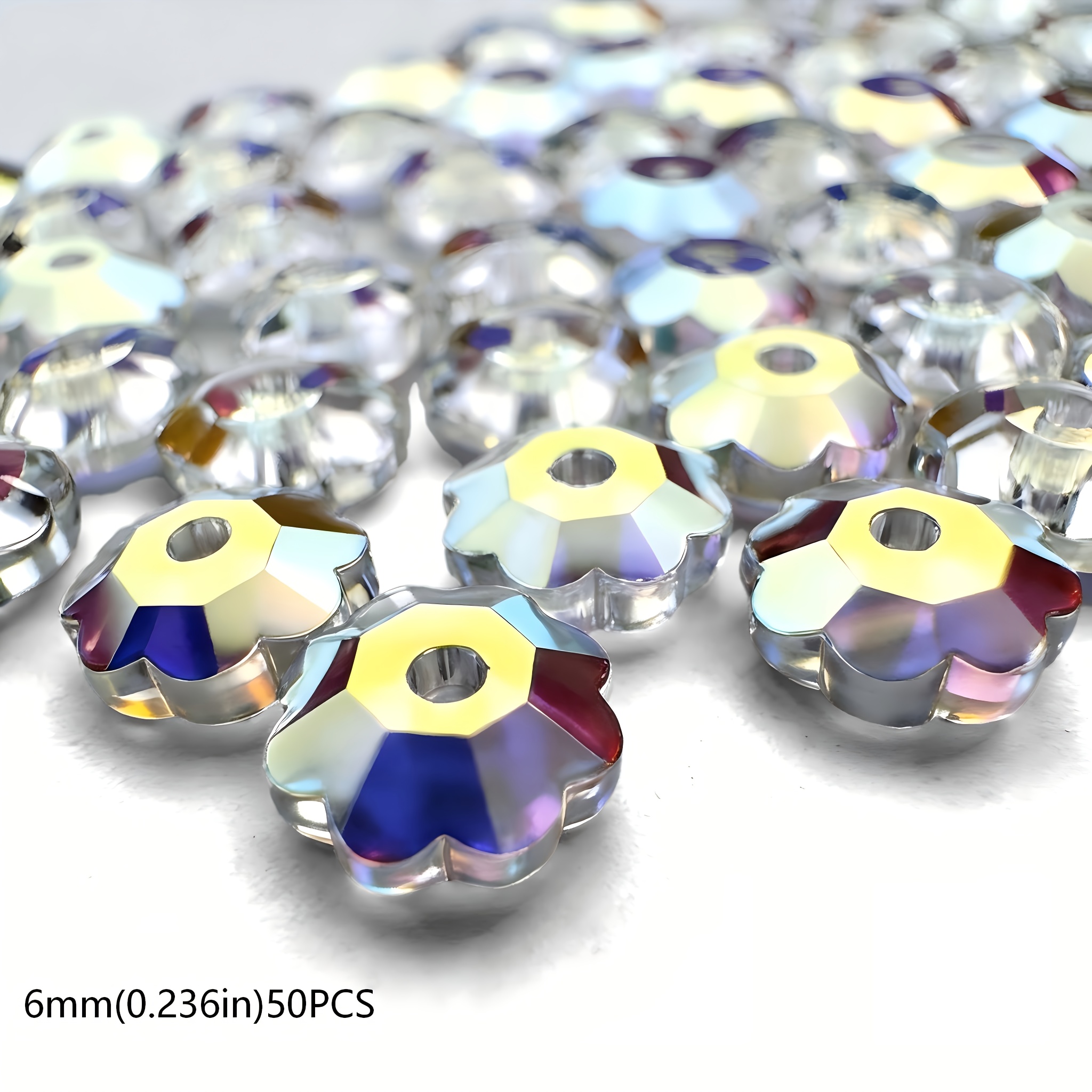 TEMU 6mm 50pcs Transparent Lotus-shaped Sparkling Luxury Beads With Holes, Suitable For Jewelry Making Such As Bracelets, Handmade Necklaces,