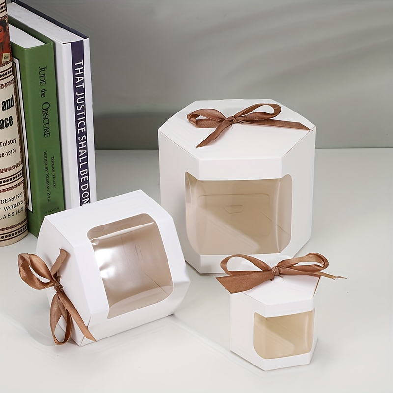 TEMU Cajas de Papel Transparente Hexagonales 5 Piezas, y Marrón, Empaque para Regalos de Boda, , Fiestas de Halloween y Navidad