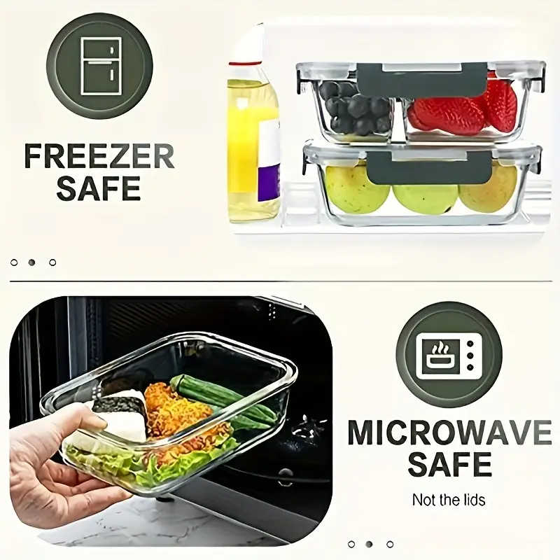 10 glass meal prep containers set airtight leak proof microwave safe dishwasher safe bpa free food grade glass lunch boxes for home kitchen office and outdoor use portion control meal planning and food storage Product details 4