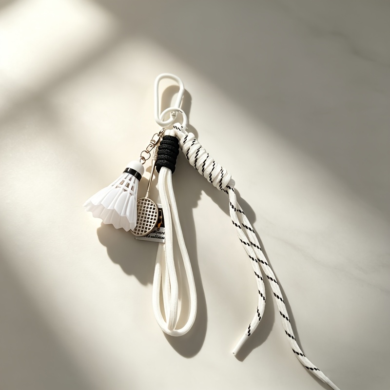 TEMU 1pc Women's Keychain, Striped Woven Rope Badminton Keychain, Mini Racket Sports Bag Charm, Handbag Backpack Decor Pendant, Ideal Gift For