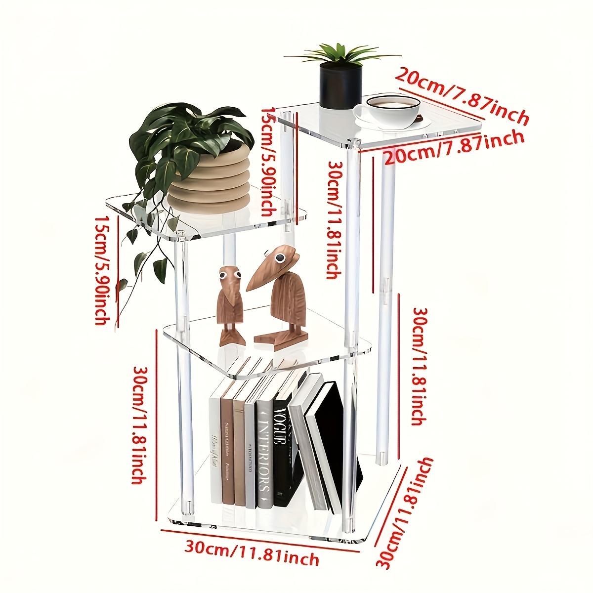 TEMU 4-tier Modern Transparent Acrylic Side Table Suitable For, Space-saving Multifunctional Shelf With Easy Assembly, Freestanding Table For Living