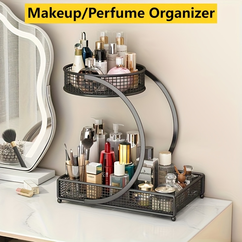 TEMU 2-tier Varnished Metal Cosmetic Organizer, Lightweight Storage Rack With Round Baskets For Vanity, Welded Construction & Anti-rust End,