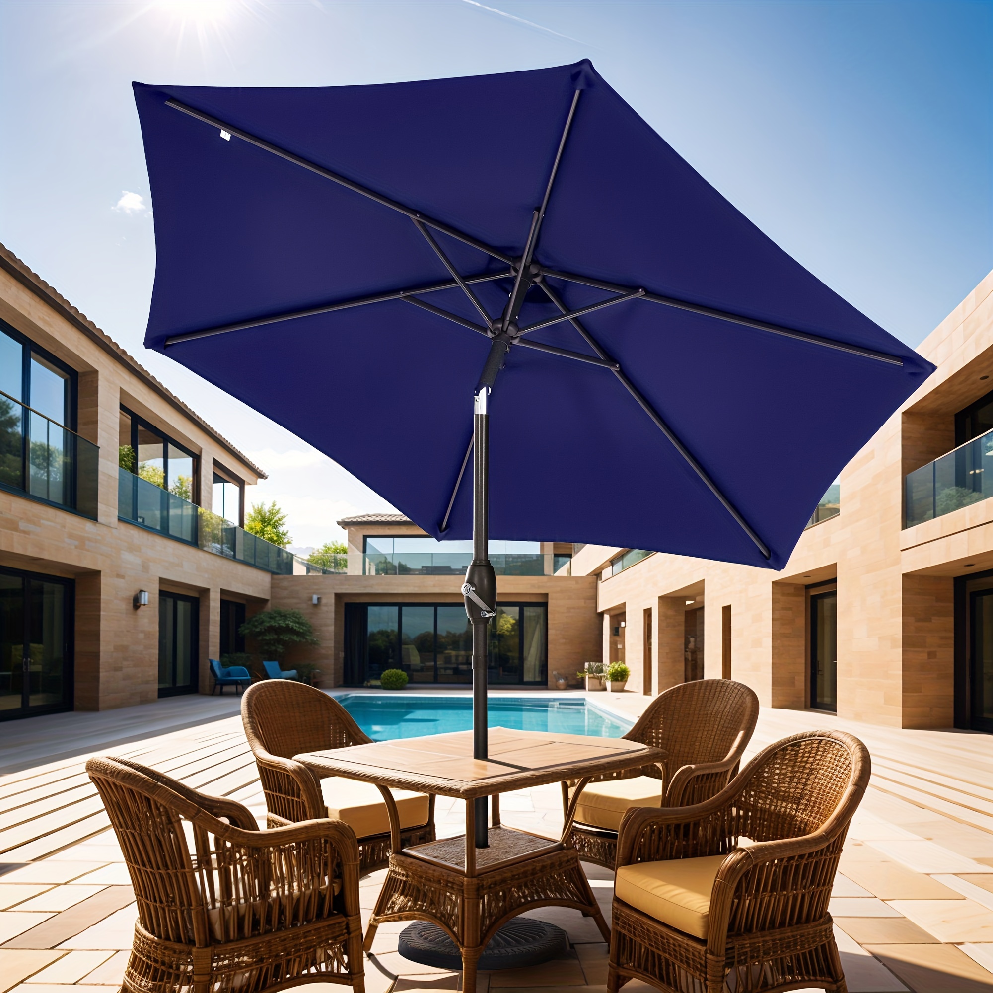 

7.5ft Pato Market Umbrellas And Shade, Table Umbrella With Tilt Button For Deck, Garden And Pool